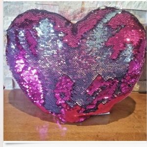 Mermaid Reversible Sequin Heart Pillow Hot Pink